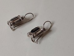 Vintage Silver And Black Sterling Silver Silver Earrings With Black Stones