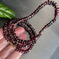 Genuine Almandine Garnet Free-Form Bead Necklace Bronze Bead Spacers Screw Clasp