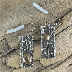 Vintage Goldtone Stone Rectangular Hook Earrings 1.75”