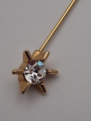 Inital M Letter Clear Rhinestone Star Fastener Gold Tone Stick Pin 2.5 Inches