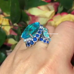 Incredible 20.13 Aquamarine From Surrounded With CZ, Aquamarine & Sapphire Ring
