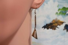 Chic Rustic Silvertone 3″ Long Earrings New French Ear Wires Antiqued Rod & Cone