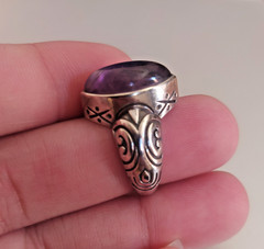 Ancient Vintage Victorian Sterling Silver Ring Natural Amethyst Stone Size 8