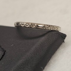 Antique 1934 Ostby Barton 14K White Gold Art Deco Wedding Band Engraved Sz 6