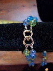 Vtg 1960s Lucite Bead Jewelry Set Double Strand Necklace Blue Green Clip…