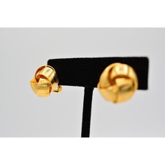Vintage Knot Clip On Earrings Brushed Gold Linked Yellow Chunky NOS 1980s BinA1