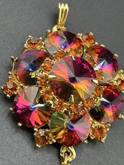 Vintage Edlee Watermelon Rivoli Gold Tone Dangle Pendant