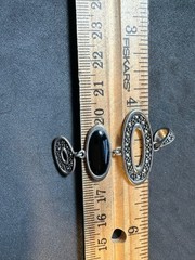 5.50g Sterling Silver Vintage 925 Black Marcasite Art Deco Link Pendant