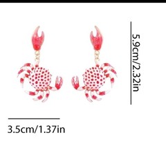 Enamel Red&white Drip Painted Crab Earrings Dangle, Goldtone