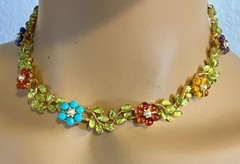 AUTHENTIC SWOBODA SET OF NECKLACE, BROOCH, EARRINGS – PERIDOT, MULTI-STONE!
