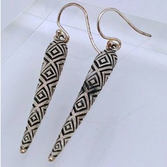 Vintage 90s Sterling Silver 925 Geometric Tribal Tattoo Dangle Earrings Thailand