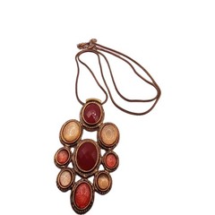 Vintage Liz Claiborne Pendant Necklace Red Amber Gold Tone Statement 30 to 32 in