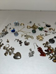 37-Single Silver And Gold Tone Stones earring lot vintage For Crafts Or Reuse
