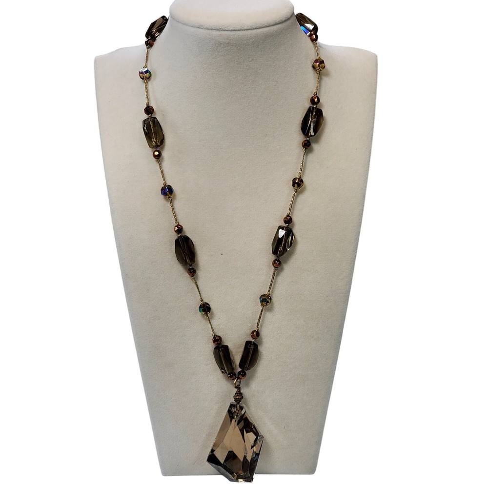 Premier Designs Prism Pendant Necklace Gold Glass Prism Beads Vtg Chunky 14″