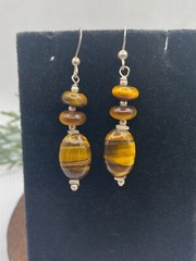 Vintage, 925, Sally Treasures, Tigers Eye 40″ knotted nugget necklace & earrings