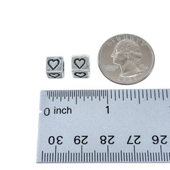 Vintage Sterling Silver 925 Heart Cube Spacer Charm Beads Pair