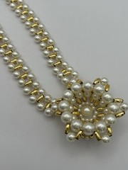Vintage Necklace Of Gold-tone Beads With Faux Pearls And A Snowflake Pendant