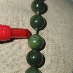 Green Nephrite Jade Beaded Necklace Floral Cloisonne Enamel Accents 26in