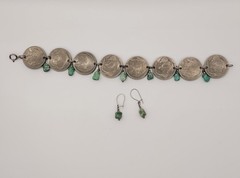 VINTAGE BUFFALO NICKEL AND TURQUOISE BRACELET WITH TURQUOISE EARRINGS