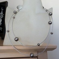 Vintage Modernist Floating Atomic Sphere Cable Necklace Estate Industrial Estate