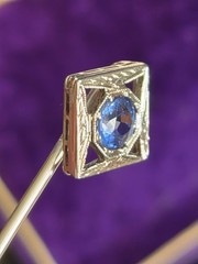 18K & 14K White Gold Antique Art Deco Sapphire Stick Pin