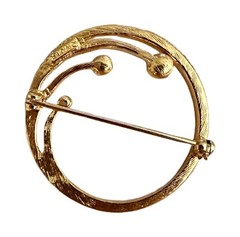 MONET Signed Circular Gold Tone Elegant Brooch Pin – Faux Pearls Jewelry Costume