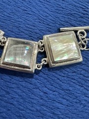 Vtg Signed NF Chapal Zenray Sterling Silver 925 Mother Of Pearl Panel Bracelet