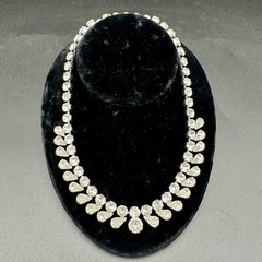 Vintage EISENBERG Silver-tone Clear Rhinestone Necklace Jewelry 16″ Adjustable