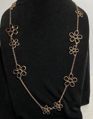 Vintage Gold Tone Multi Flower Chain /Statement Necklace 35” +3.5” Extension