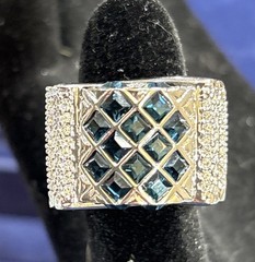 camille lucie ring size 5 blue stones silver tone signed
