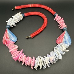 Vintage Shell Necklace Chunky Pink Blue Dyed Shell Beads Bold Beach Statement
