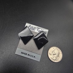 Black Enamel Diamond Shape Stud Earrings Vintage 1980s NOS On Card