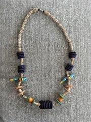 Lot of 3 Vintage African ethnic hand carved wood colorful bead necklaces