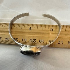Black Lace Agate Bezel Set Cuff Bracelet 925 VTG Sterling Silver 2.25” Diameter