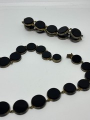 Antique Victorian Art Deco Sterling Silver Black Onyx Necklace Bracelet DAMAGED