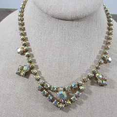 Vintage Art Deco Necklace AB Rhinestone Gold Tone 15 Inch