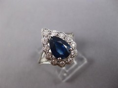 WIDE 1.52CT DIAMOND & AAA SAPPHIRE 14KT WHITE GOLD 3D PEAR SHAPE ENGAGEMENT RING