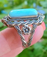 Vintage Blue Latimar Floral Sterling Silver Ladies Ring Sz 11.25
