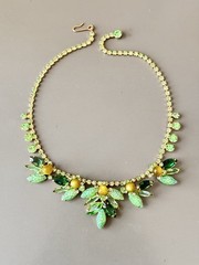 Vintage Verified JULIANA BOOK SET Green Art Glass Necklace Bracelet Brooch Ear