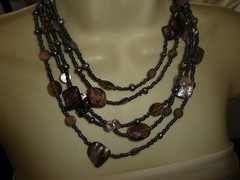 LIA SOPHIA 5 STRANDS GRAY SEED BEADS w CRYSTALS & ABALONE NECKLACE #23/18A