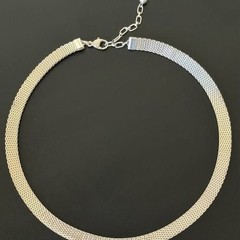 Vintage Sterling Silver Thick Mesh Collar Necklace | Adjustable 16–18.5”
