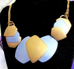 VTG RUNWAY DECO MONET “ALL THAT JAZZ” METALLIC BLUE GP NECKLACE EARRINGS ’85