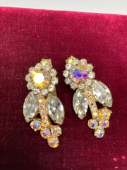 JULIANA D&E Book Piece AB Rhinestone FLOWER Shape CLIMBER Clip Earrings Ref 4724