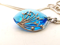 Vintage Blue Glass Necklace Sterling Silver 925 Silver Overlay