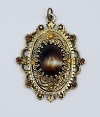 Vtg Mid Century Costume Jewelry Pendant Lot 3 Celebrity NY Tiger Eye Jade