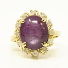 NYJEWEL 14k Yellow Gold 9ctw Natural Purple Star Sapphire & Diamond Ring