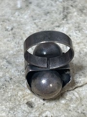 56. Vintage MEXICO Silver Los Cocos Two Balls Old School Ring 5.8g, 5.25s