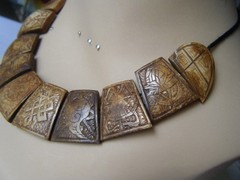 Vtg Necklace Carved yak Bone 10 Pieces Tribal segments symbols Tibetan Artisans