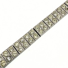 Antique Dorsons Art Deco Sterling Silver Double Row Paste Glass Link Bracelet