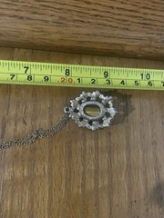 Vintage Tiger Eye Stone in Bronze Floral Motif Pendant 20” Chain Necklace Estate